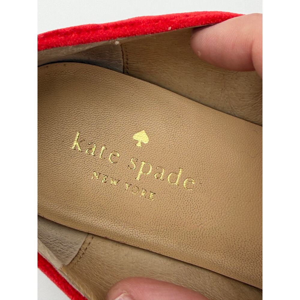 Kate Spade Emmie Red Velvet Flats Size 7 Medium Bow Point Toe - Picture 8 of 14